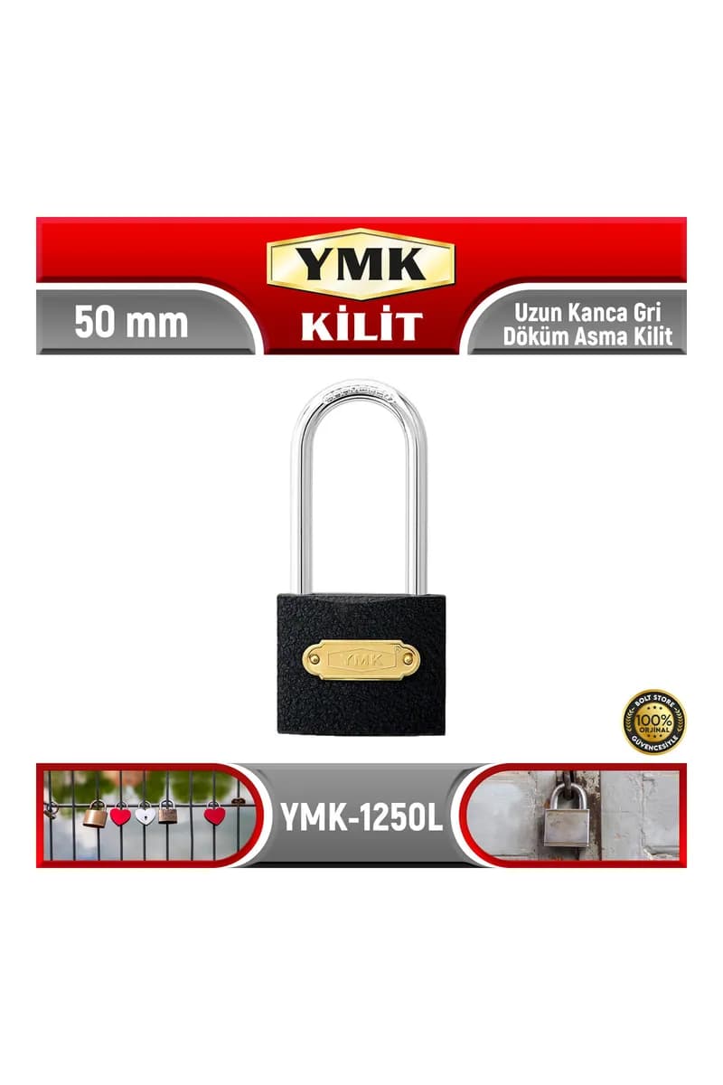 Genel Markalar Uzun Kanca Gri Döküm Asma Kilit - 50 mm - YMK-1250L